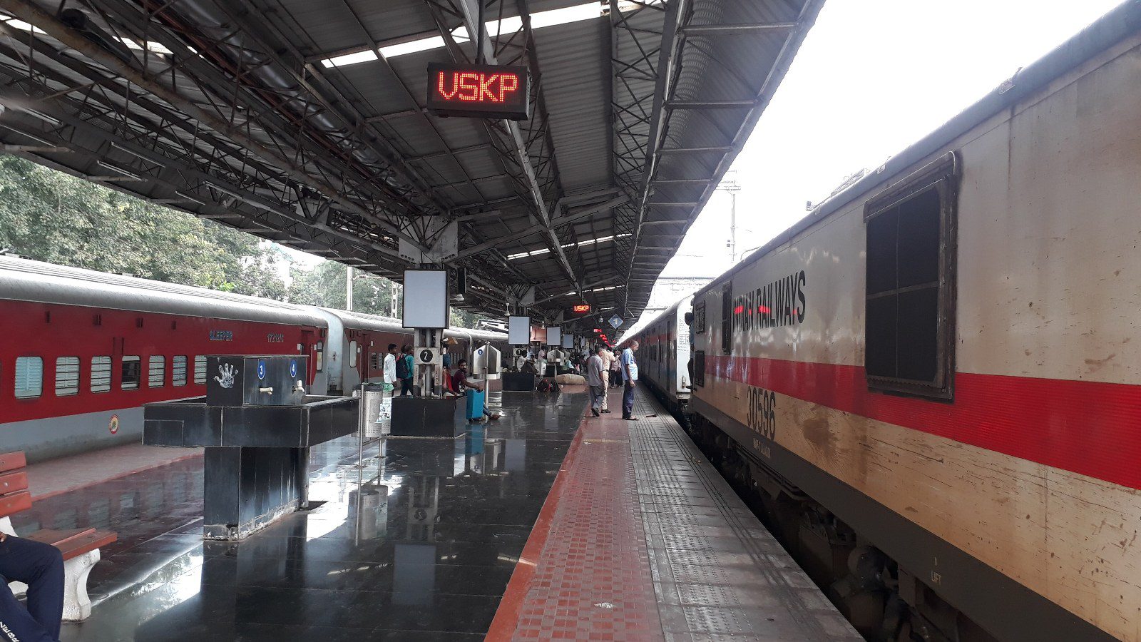 A train standing at a platform of Visakhapatnam Junction railway station