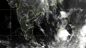 Satellite image showing clouds over the Andaman Sea and the Andhra Pradesh coast