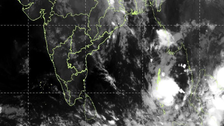 Satellite image showing clouds over the Andaman Sea and the Andhra Pradesh coast