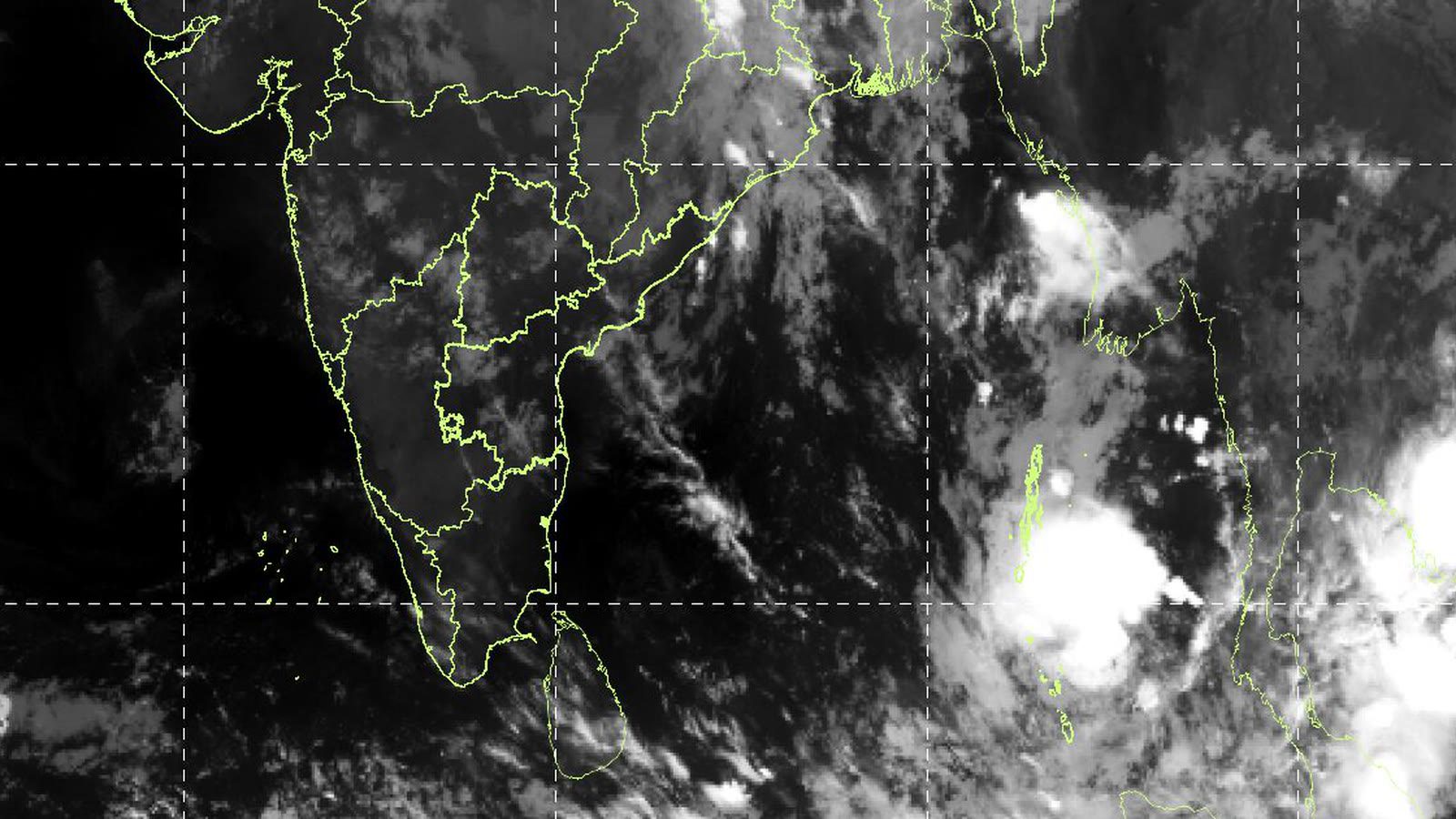 Satellite image showing clouds over the Andaman Sea and the Andhra Pradesh coast