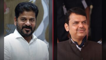 Portraits of Revanth Reddy and Devendra Fadnavis side by side