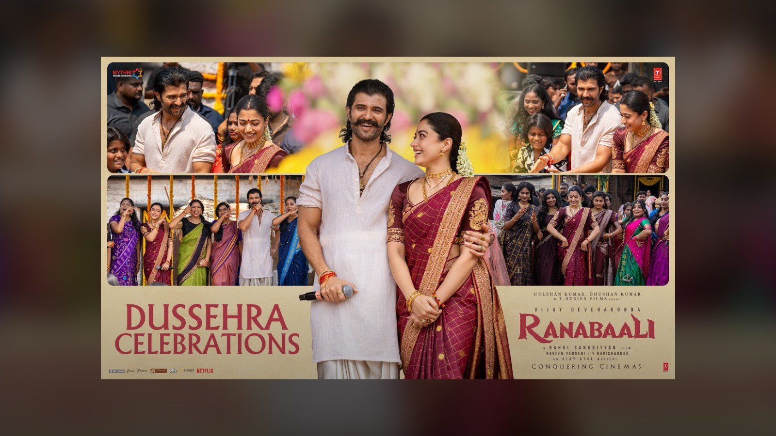 Vijay Deverakonda and Rashmika Mandanna in a Ranabaali promotional poster
