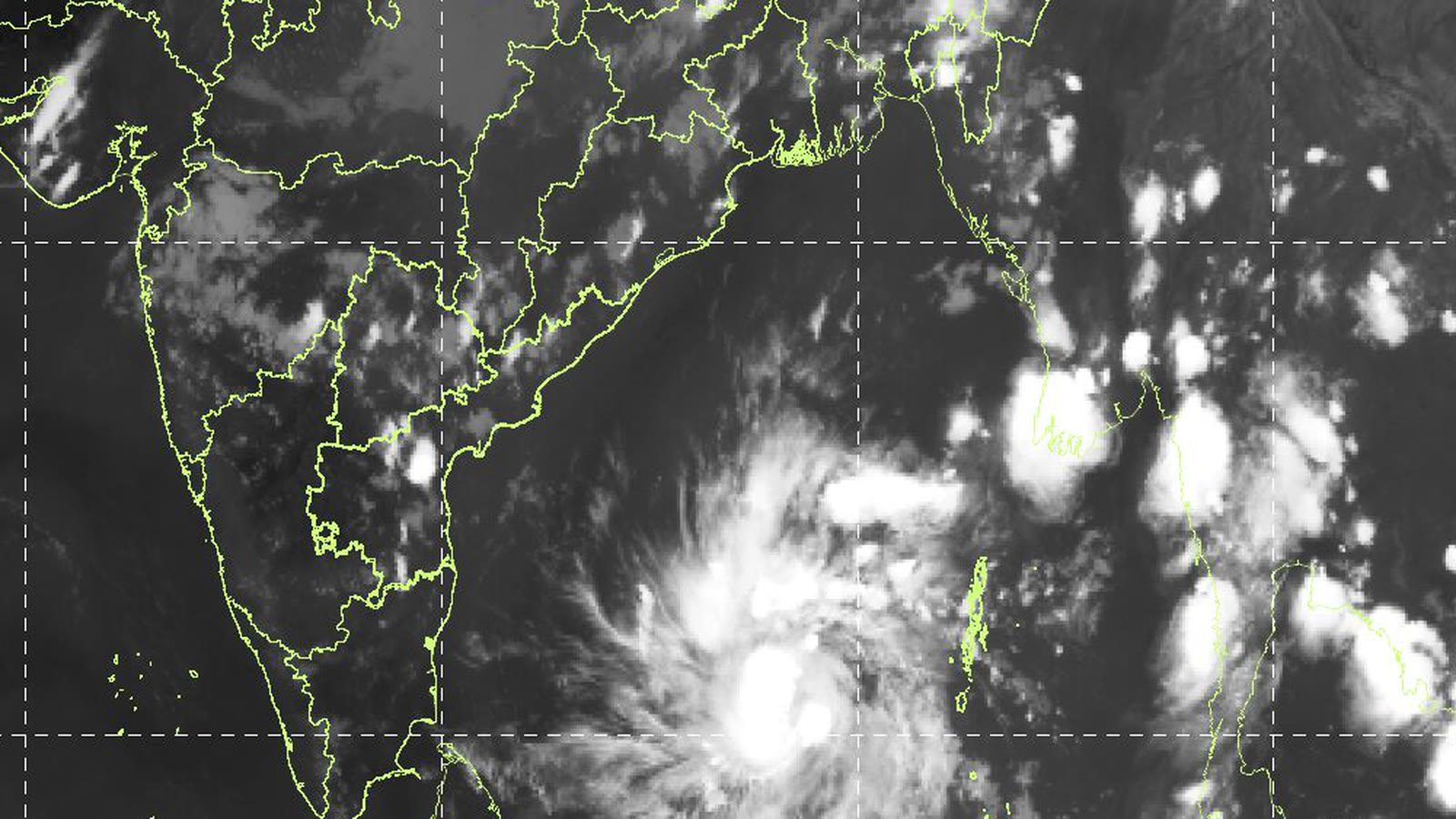 Satellite image of a swirling cloud mass over the Bay of Bengal south-east of the Andhra Pradesh coast
