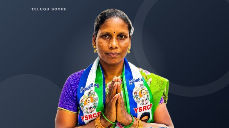A woman in a party scarf greets with folded hands
