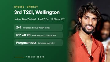 Information card on the third T20I with a photo of Tilak Varma