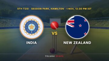 India vs New Zealand fifth T20I poster with the BCCI crest and the New Zealand flag over a cricket ground