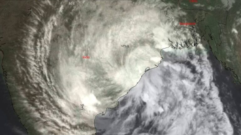Satellite image of Cyclone Arnab over the Andhra Pradesh coast on 28 October